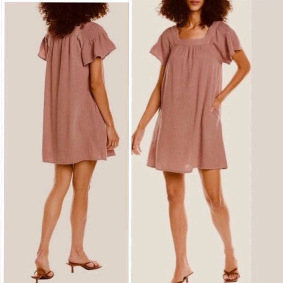 Madewell Dresses & Skirts - Madewell Lightspun Butterfly Square-Neck Mini Dress In Vintage Quartz Size L
